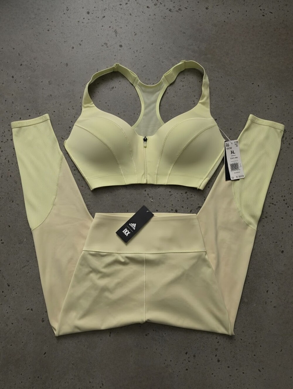 NWT Adidas x Ivy Park Rib Panel Tights & Matching Bra | Yellow Tint, XL